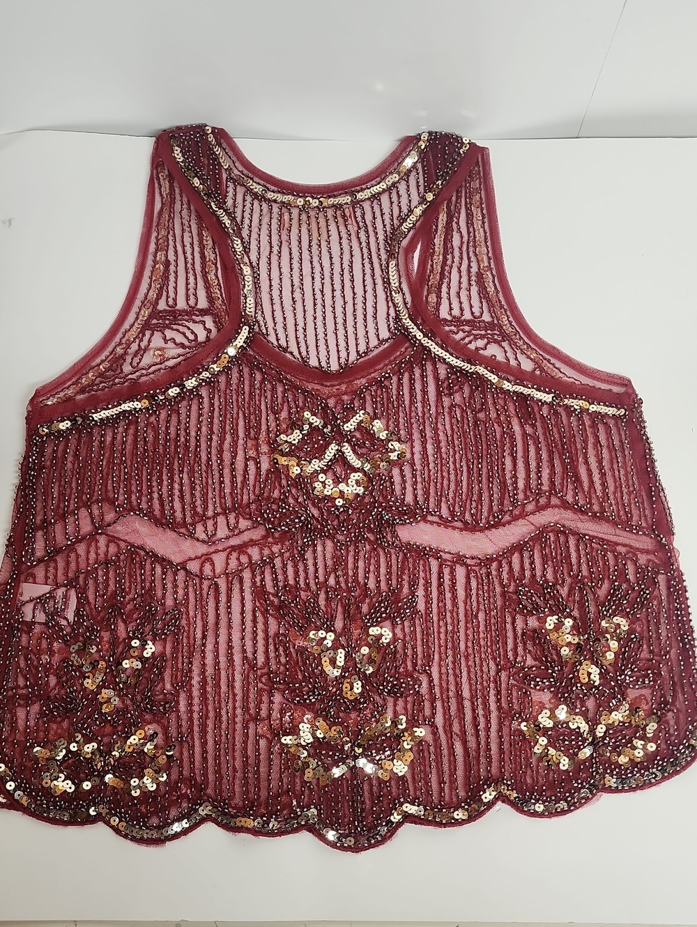 LOVECULTURE Size S Burgundy Sequin Stunning Beautiful Mesh Racerback Camisole - Picture 4 of 10